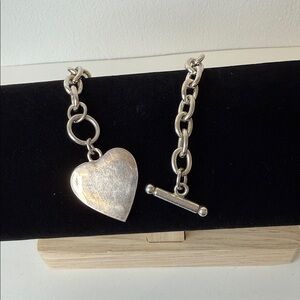Silver Heart Charm Bracelet Toggle Clasp